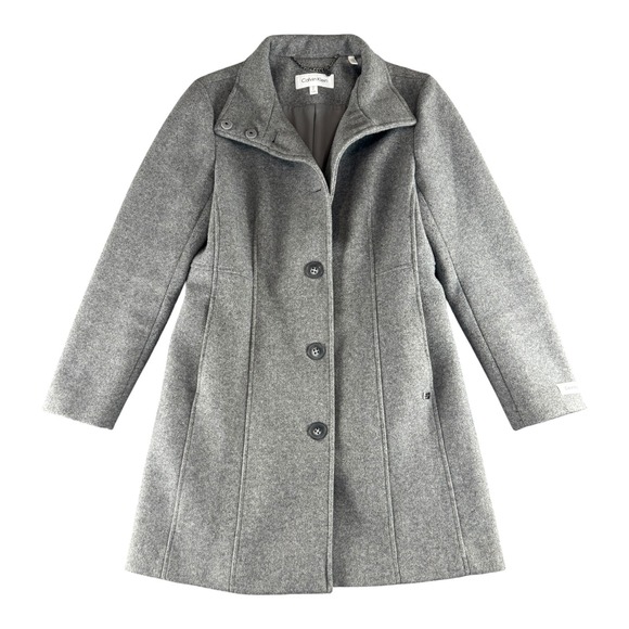 Calvin Klein Jackets & Blazers - Calvin Klein Womens Heather Gray Funnel Neck Button Front Walker Coat Size Small